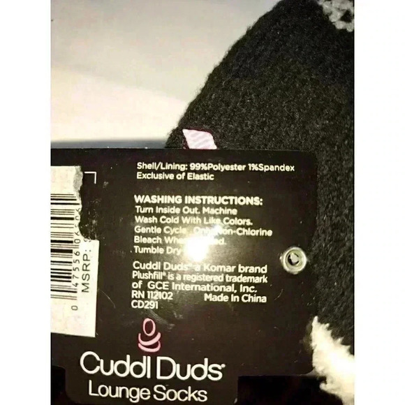 Cuddl Duds Women's Double Layer Plush Lounge Slipper Non Slip Socks Black White - Picture 5 of 7